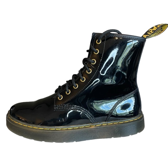 NWOB Women's Dr. Martens Black Patent Leather Combat Boots Full Lace Up Size 7 - Picture 7 of 16